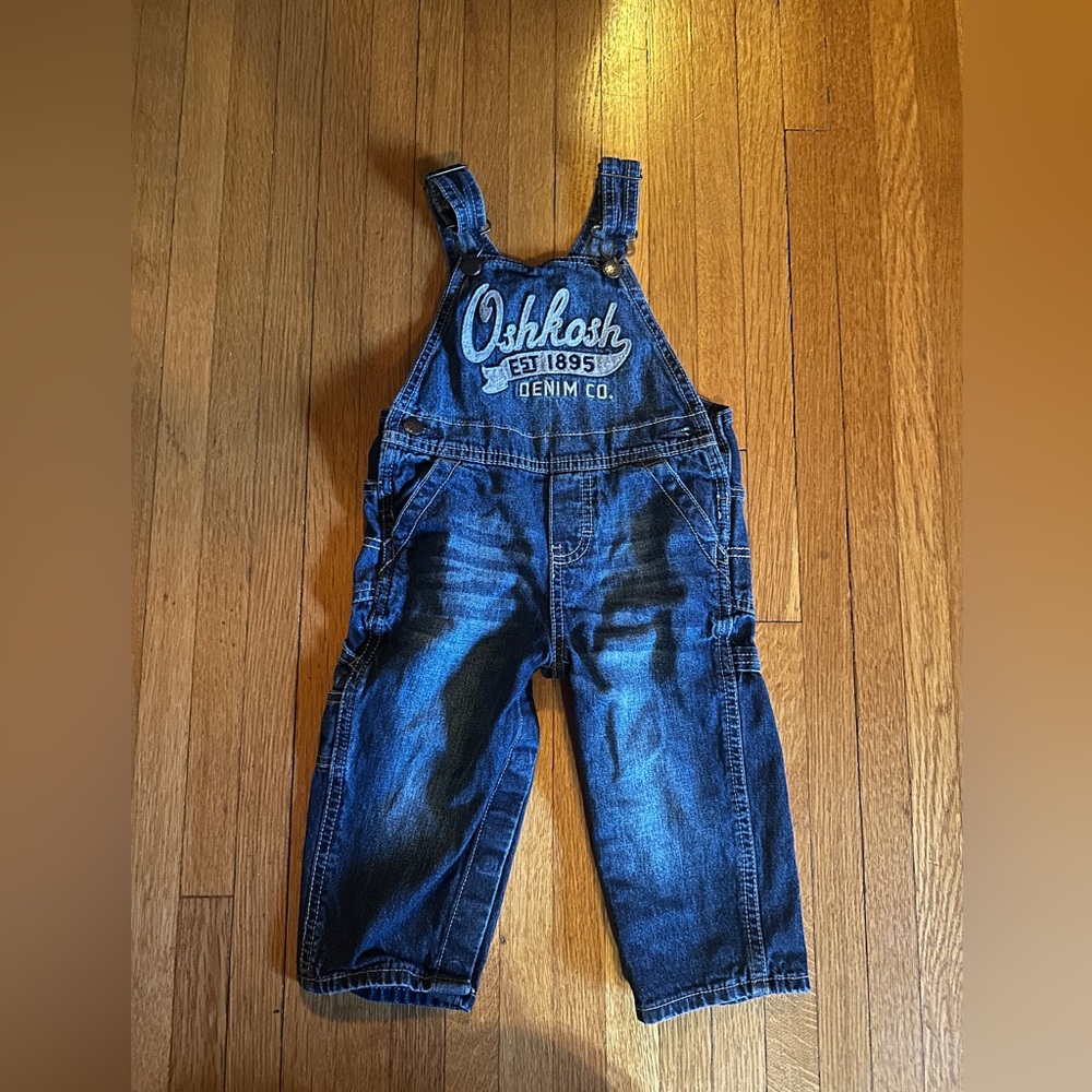 Oshkosh B'gosh blue denim overalls in vestback style, size 18 months